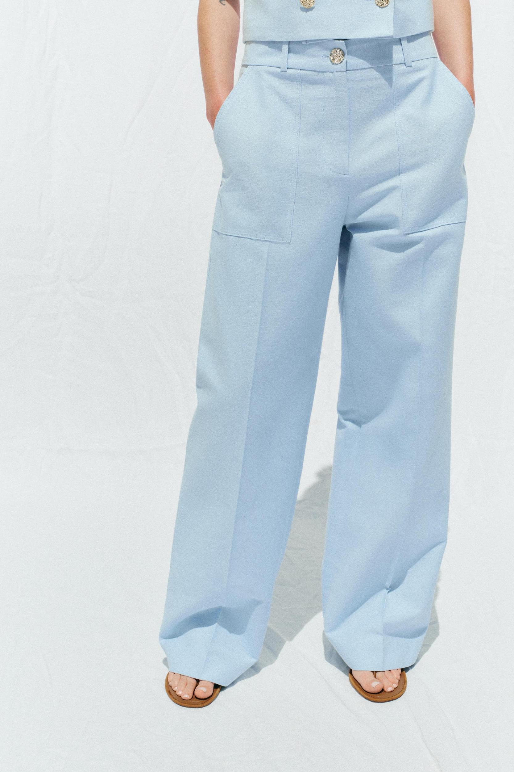 STRAIGHT LEG PANTS WITH METAL BUTTON Product Image