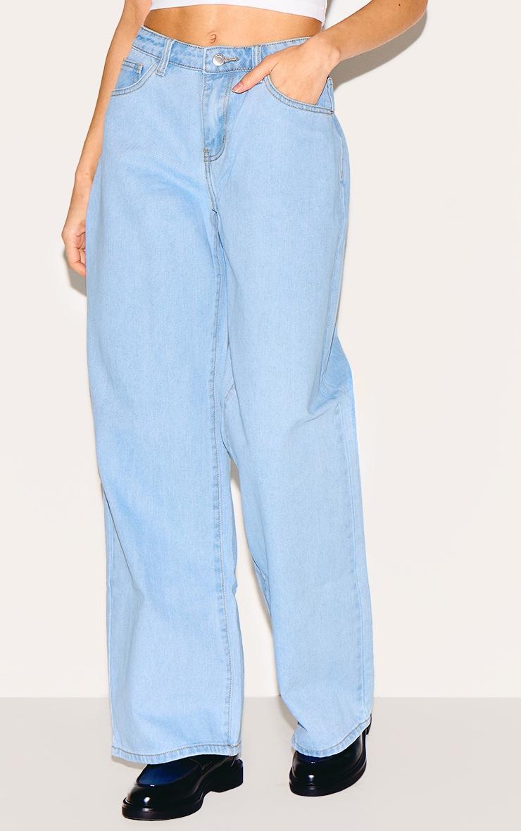 Light Blue Wash Low Rise Wide Leg Jeans Product Image