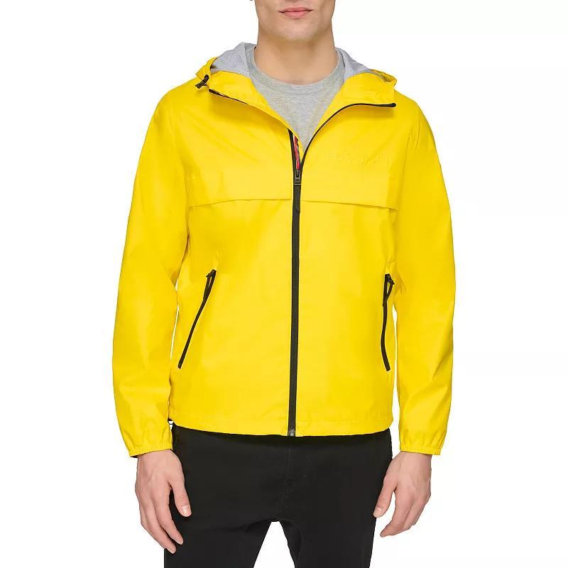 Men's Tommy Hilfiger Logo Patch Hooded Rain Jacket, Size: Medium, Black Red Combo Product Image