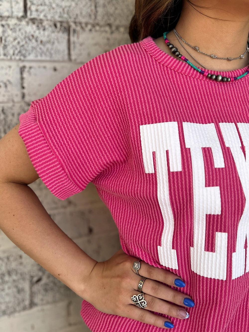 PLUS TEXAS Hot Pink Ribbed Top* Product Image