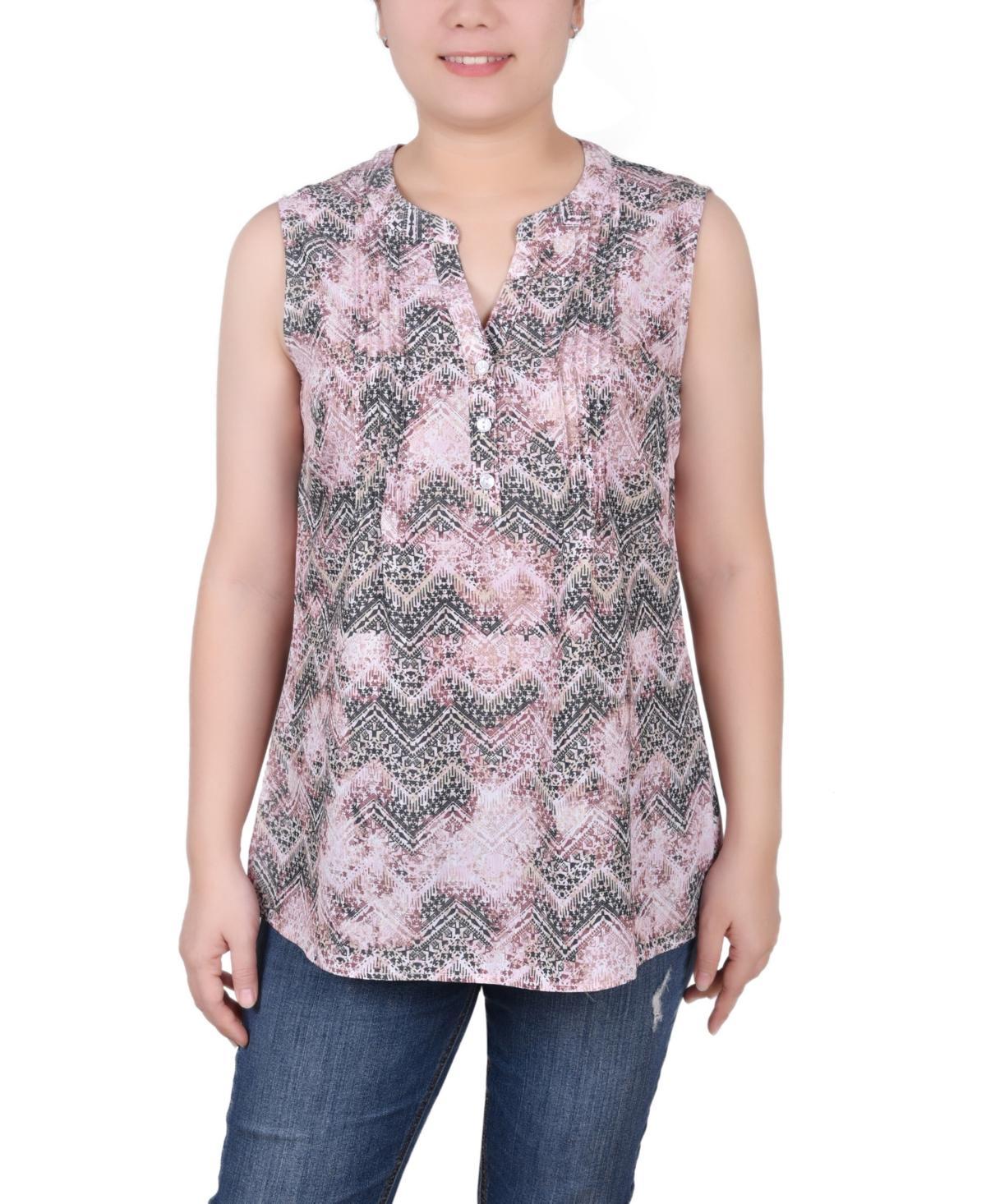 Ny Collection Petite Sleeveless Printed Pintucked Blouse Product Image