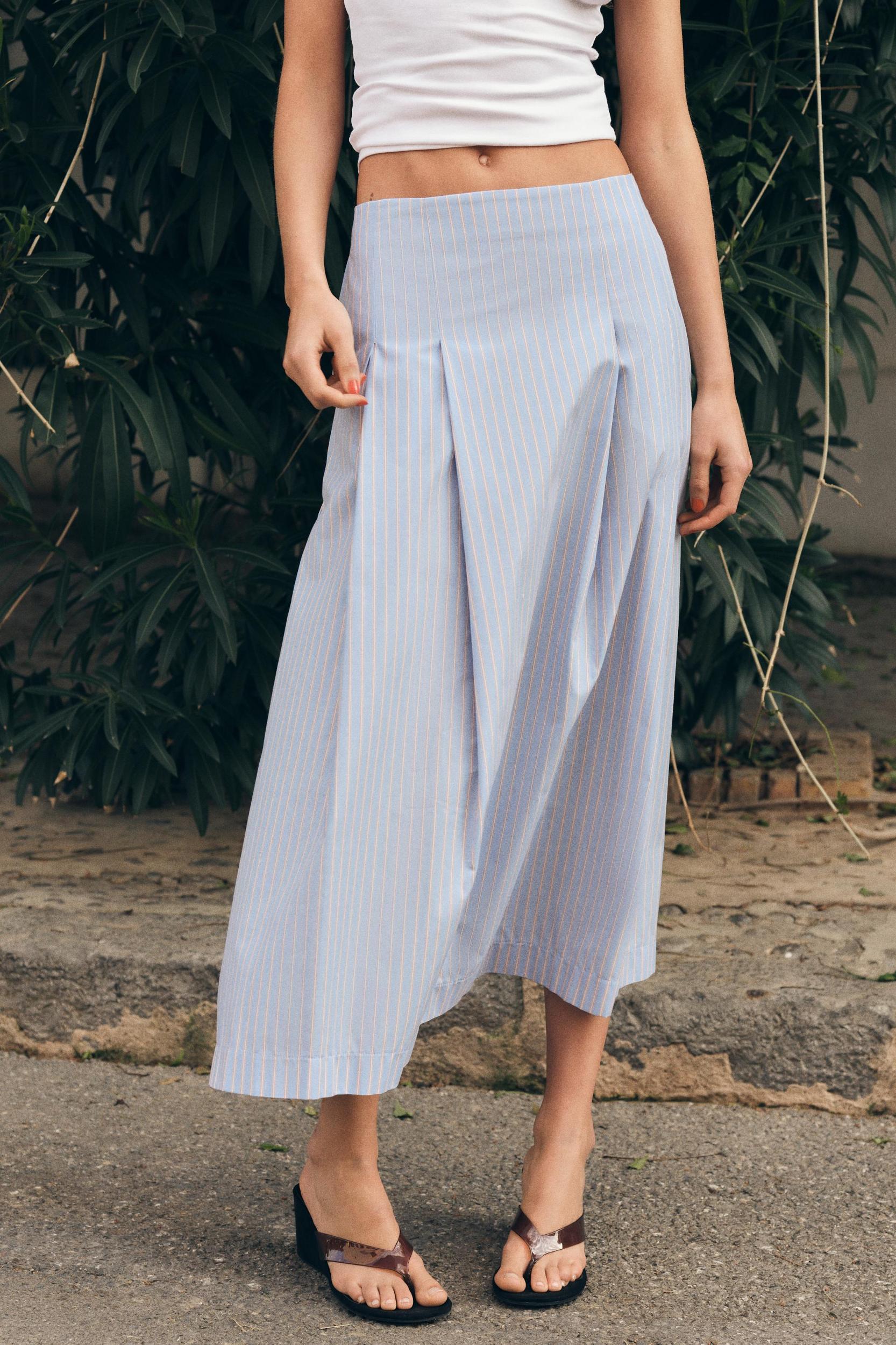 PLEATED STRIPED MIDI SKIRT Product Image