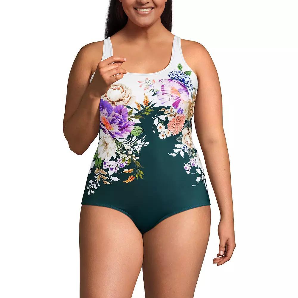 Plus Size Lands' End Tugless UPF 50 Sporty One-Piece Swimsuit, Women's, Size: 22 W, Deep Balsam Floral Product Image