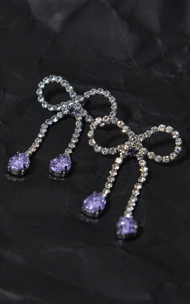 Silver Diamante Bow Gem Drop Earrings Product Image