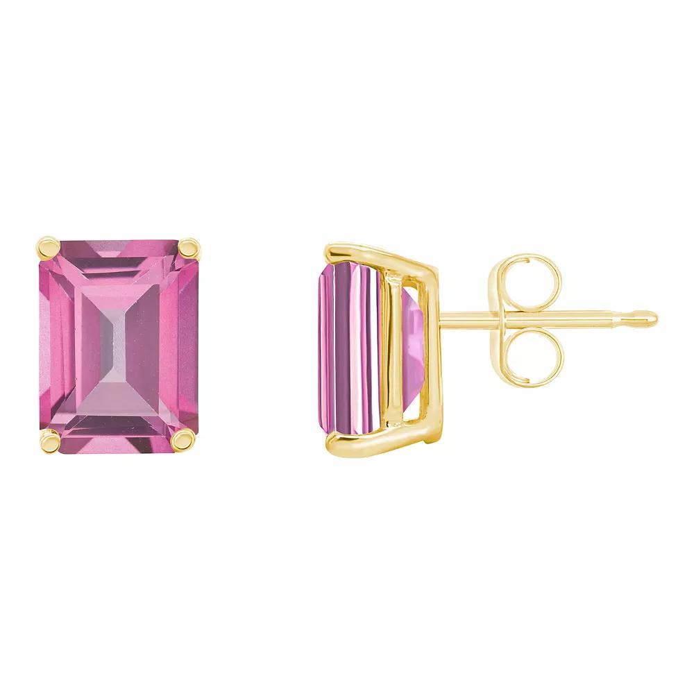 Celebration Gems 14k Gold Emerald Cut Pink Topaz Stud Earrings, Women's Product Image