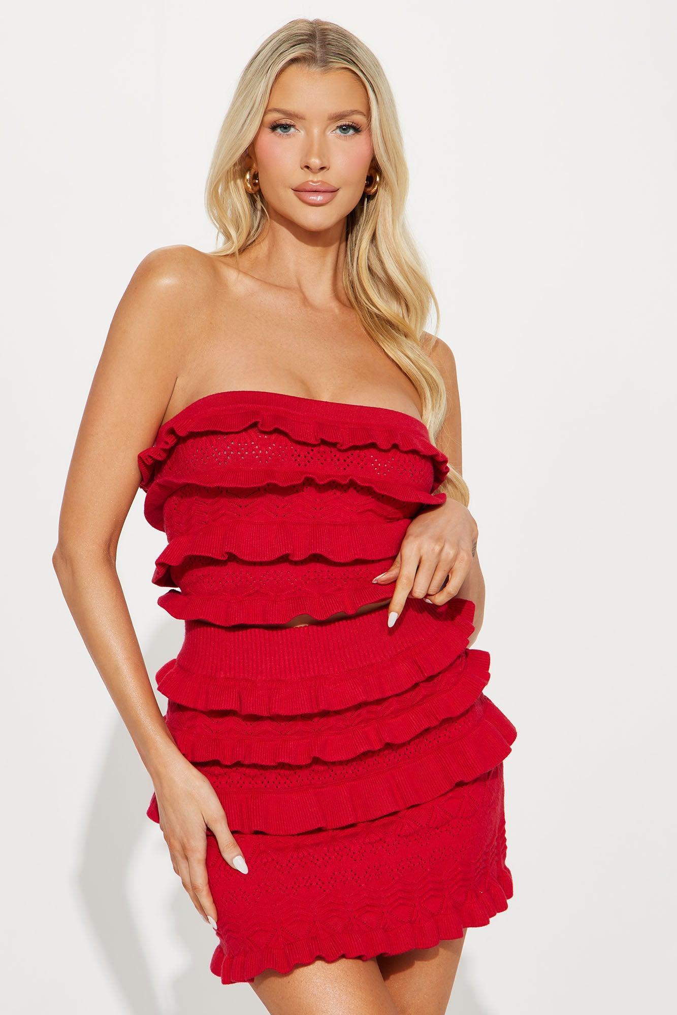 Adore Me Ruffle Skirt Set - Red Product Image