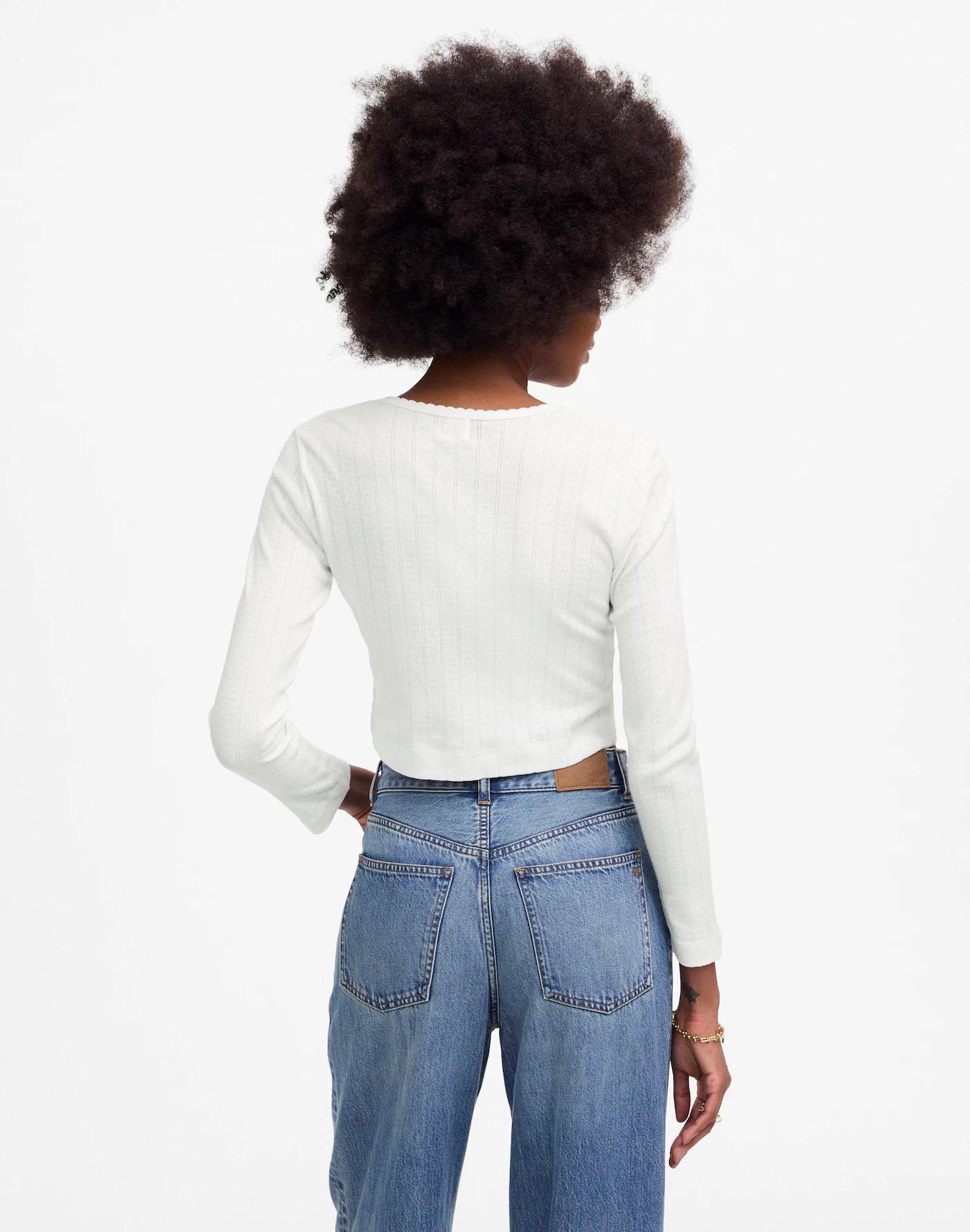 LESET Pointelle Crop Cardigan Product Image