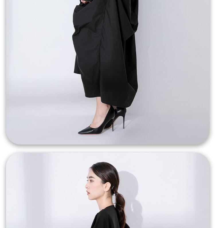 Long-Sleeve Boat Neck Plain Ruched Maxi Tunic Dress Product Image