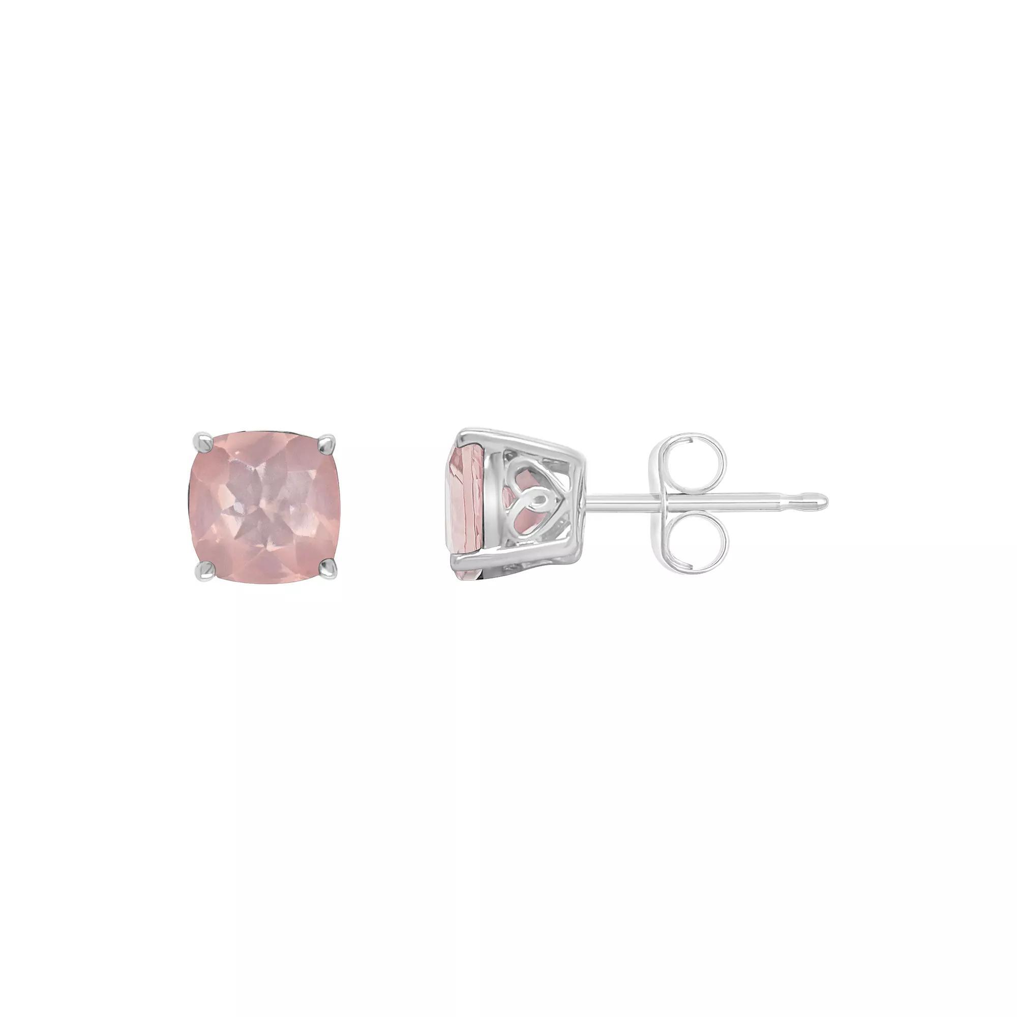 Alyson Layne Sterling Silver 6 mm Cushion Rose Quartz Stud Earrings, Women's Product Image