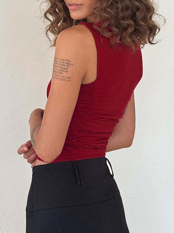 Irregular Slanted Shoulder Ruched Short Sleeve Tee Product Image