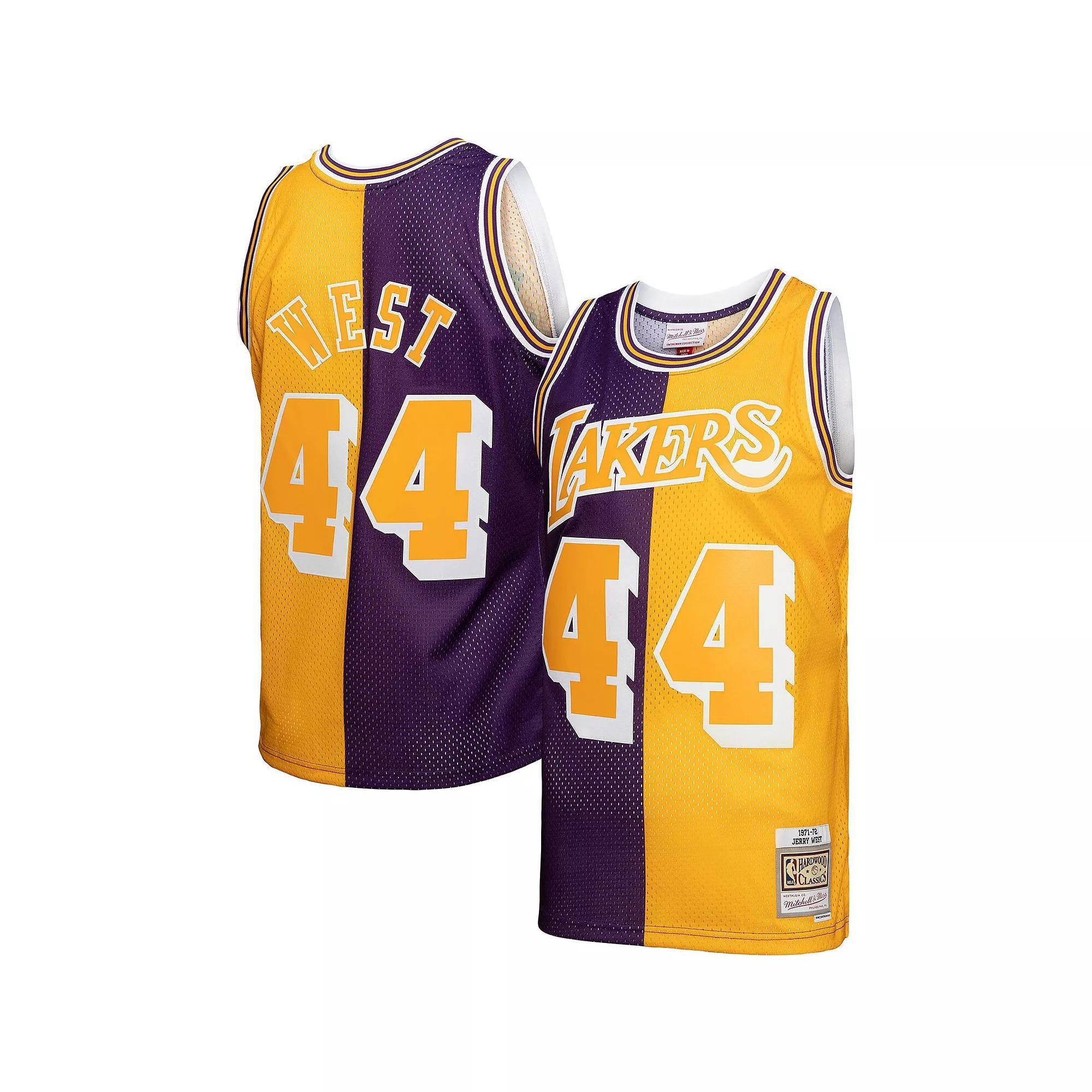 Men's Mitchell & Ness Jerry West Purple/Gold Los Angeles Lakers Hardwood Classics 1971-72 Split Swingman Jersey, Size: Large Product Image