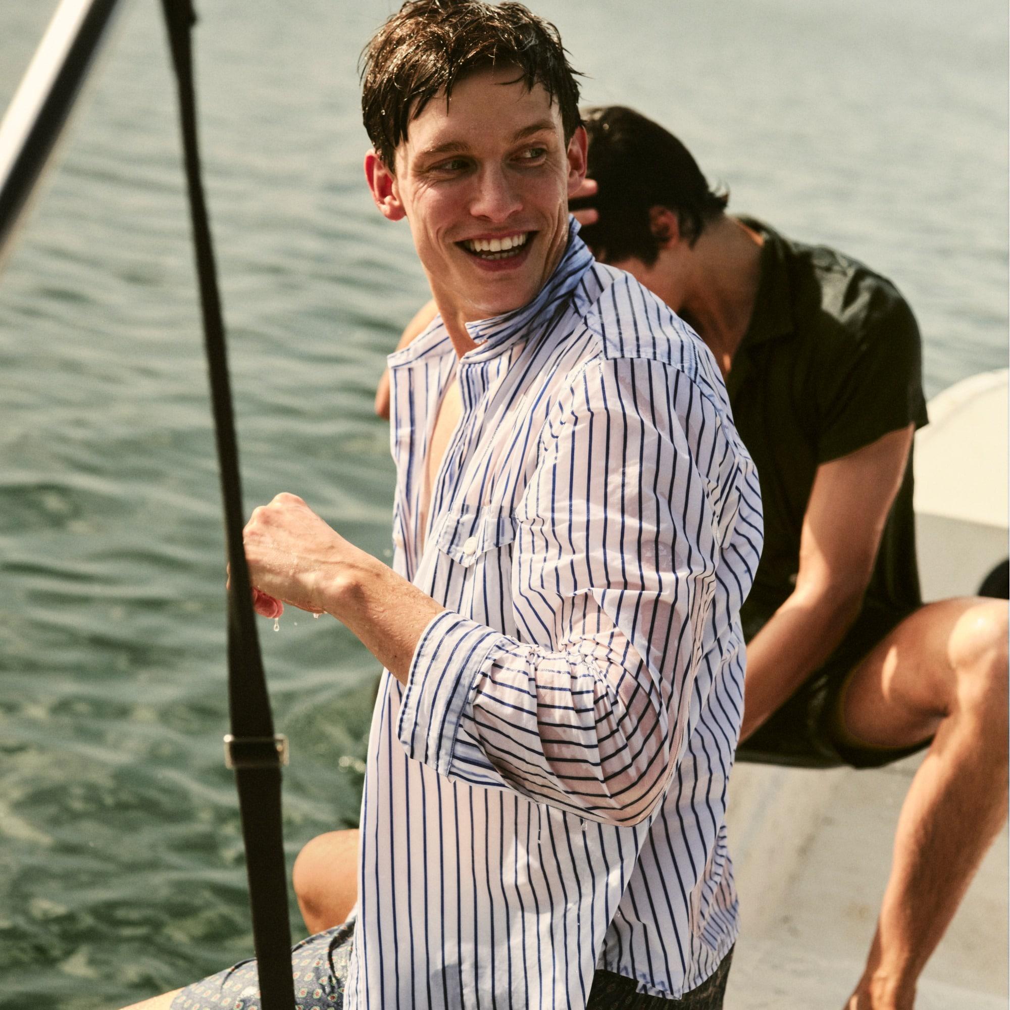 Lightweight cotton two-pocket workshirt in stripe Product Image