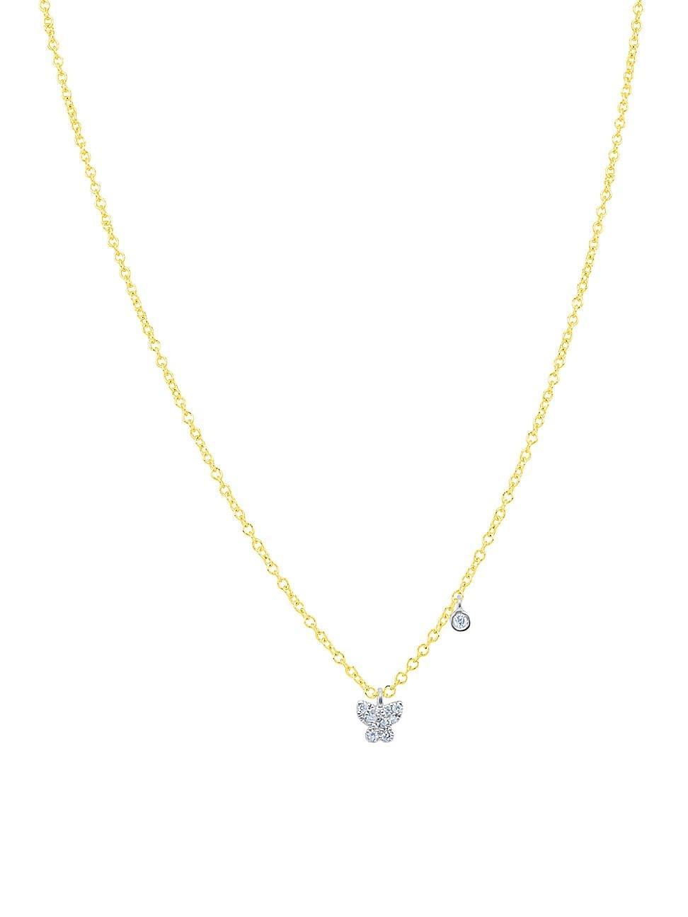 Meira T 14K White & Yellow Gold Diamond Mini Butterfly & Disc Pendant Necklace Product Image