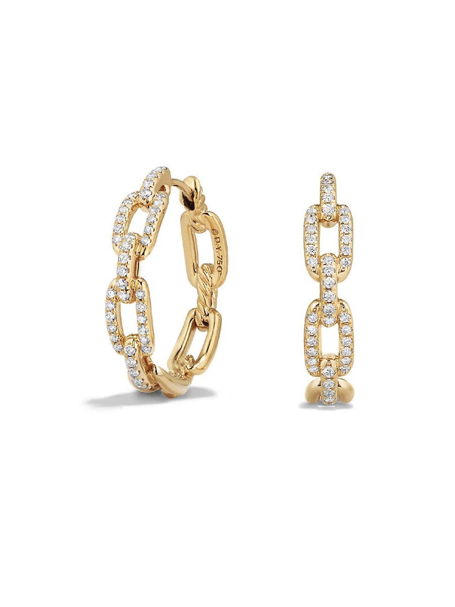 Womens Stax Medium Chain Link Hoop Earrings with Diamonds in 18K Gold Product Image