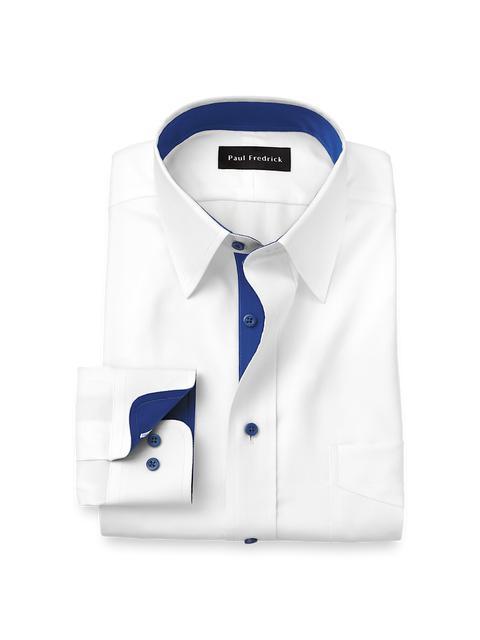 Comfort Stretch Non-Iron Solid Dress Shirt With Contrast Trim - White/cobalt Product Image