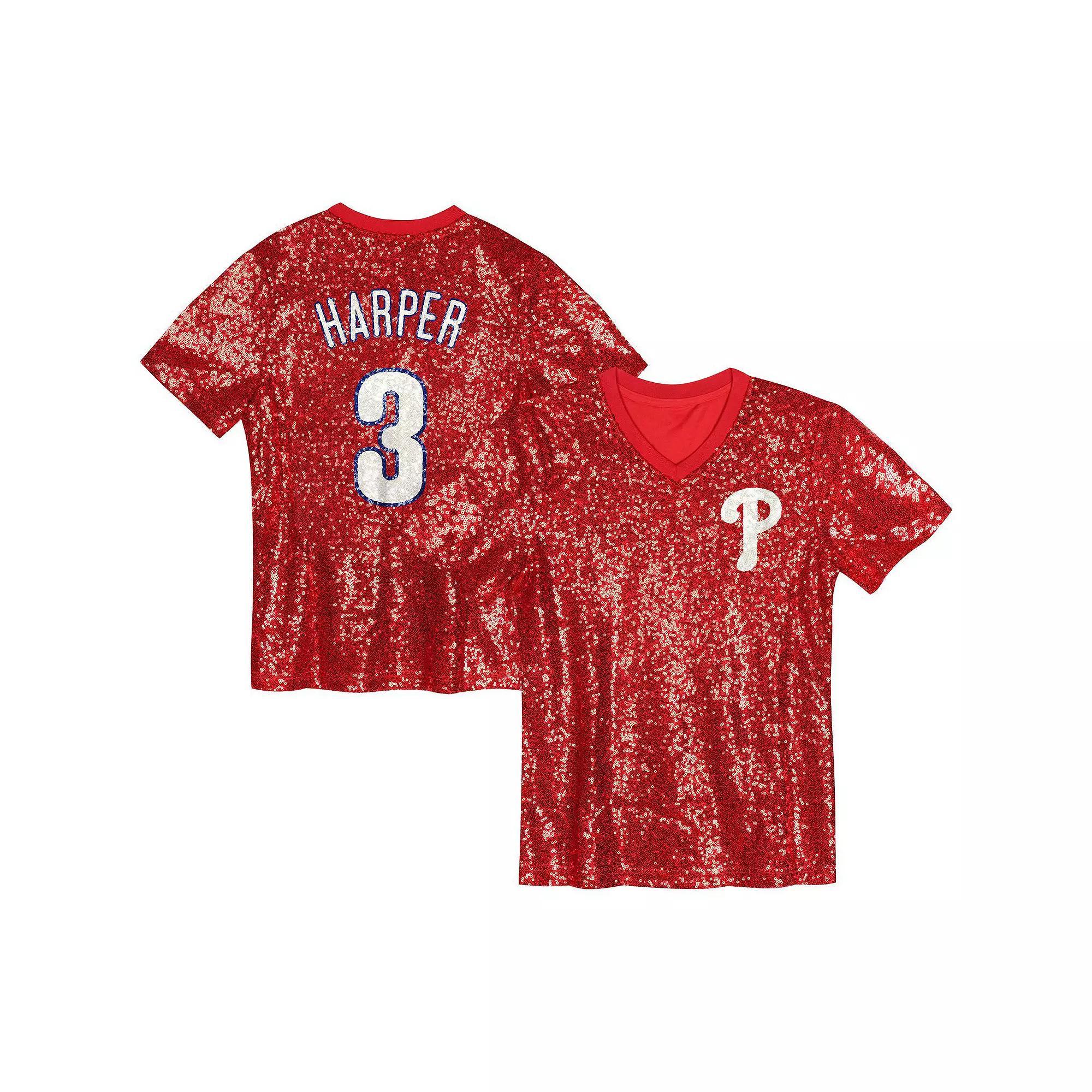 Juniors Bryce Harper Red Philadelphia Phillies Name & Number Sequin V-Neck Top, Women's,  Product Image