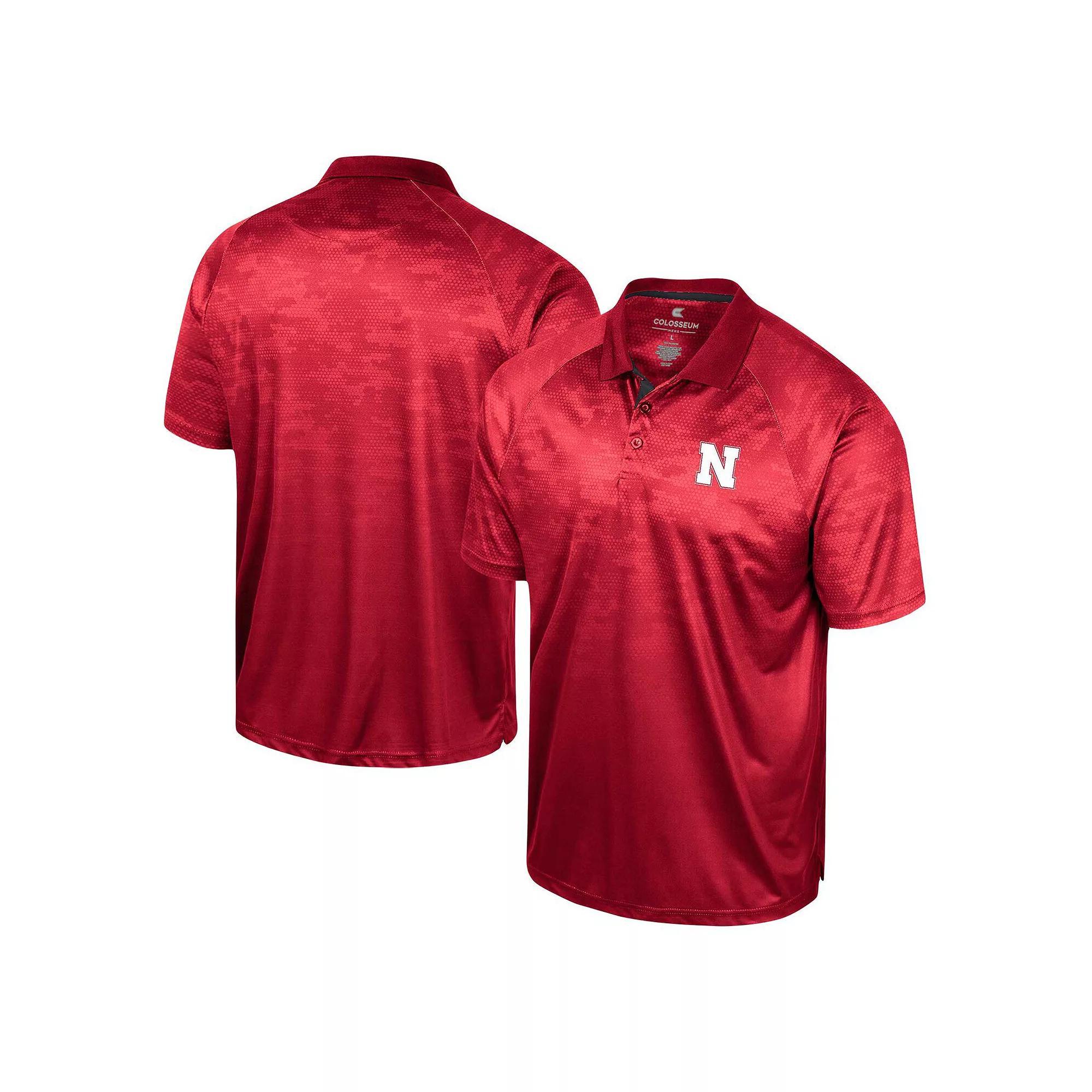 Men's Colosseum Scarlet Nebraska Huskers Honeycomb Raglan Polo,  Product Image