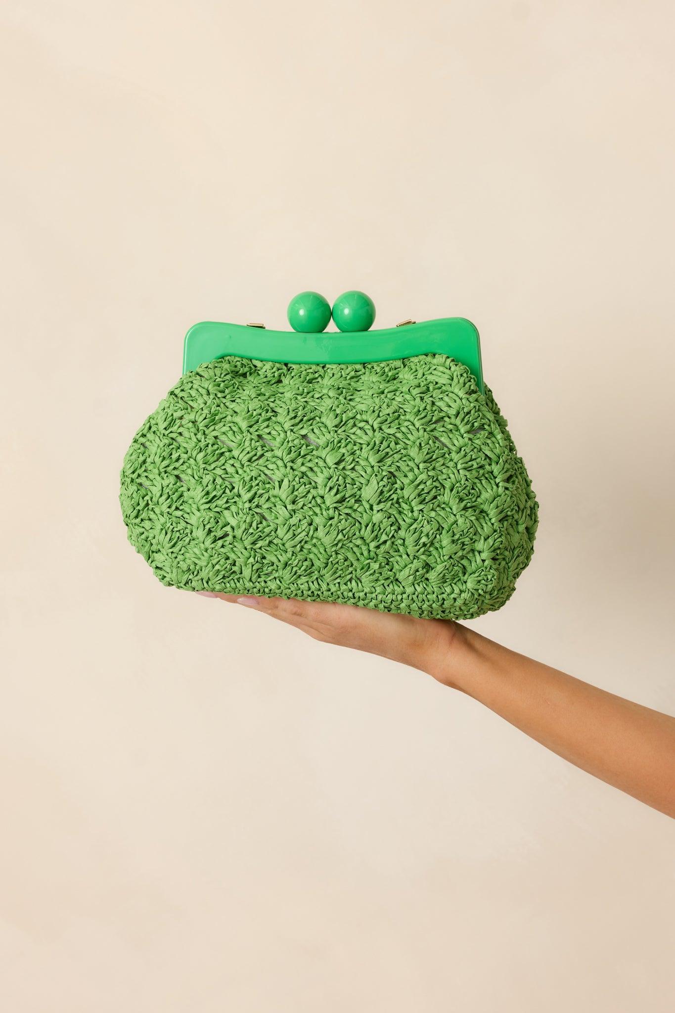 The Coast Is Calling Neon Green Straw Clutch Product Image