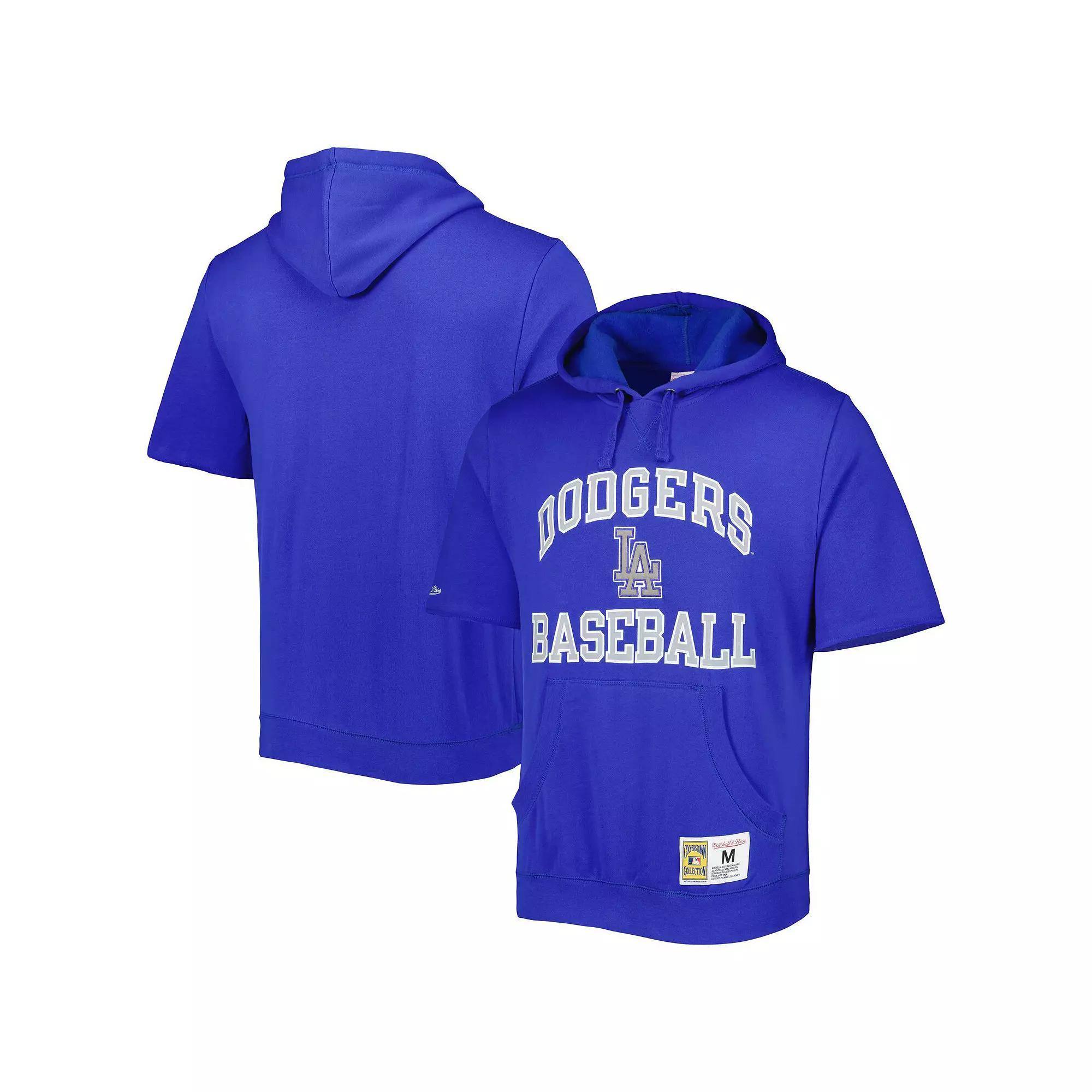 Men's Mitchell & Ness Royal Los Angeles Dodgers Cooperstown Collection Washed Fleece Pullover Short Sleeve Hoodie, Size: Medium, Blue Product Image