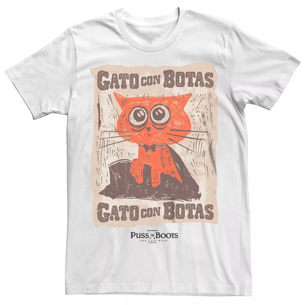 Men's Puss In Boots Orange Cat Tee, Size: Large, White Product Image