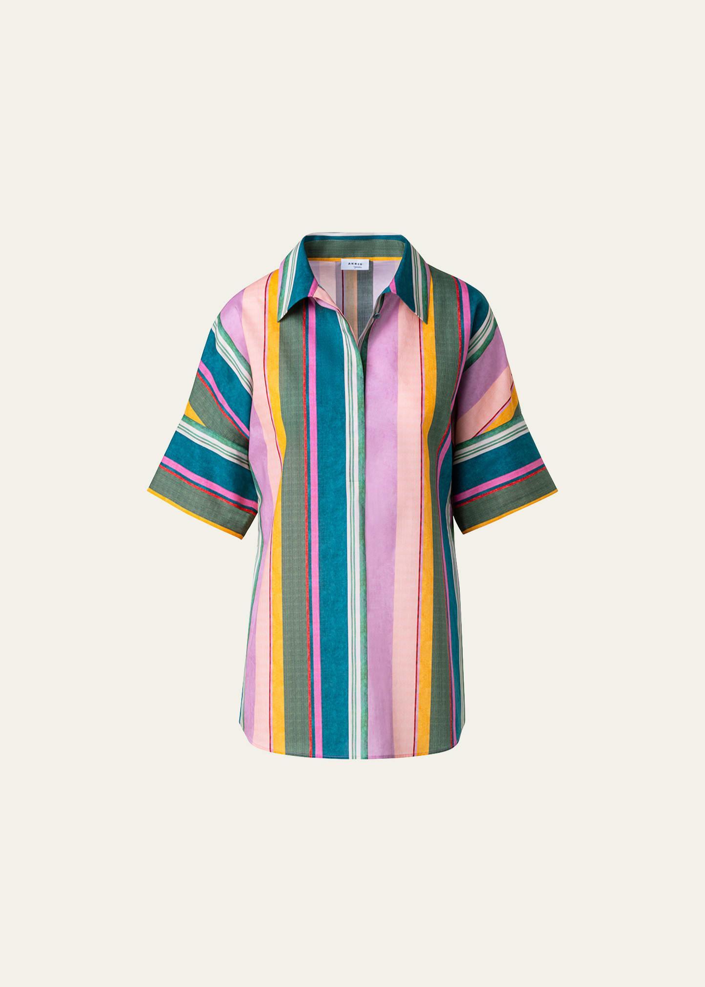 Womens Short-Sleeve Striped Cotton Shirt Product Image