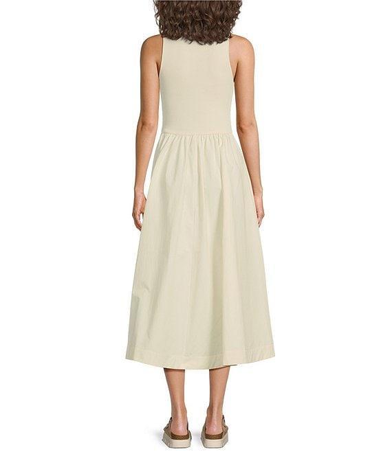 Every Mixed Media Round Neck Sleeveless Midi A-Line Dress Product Image