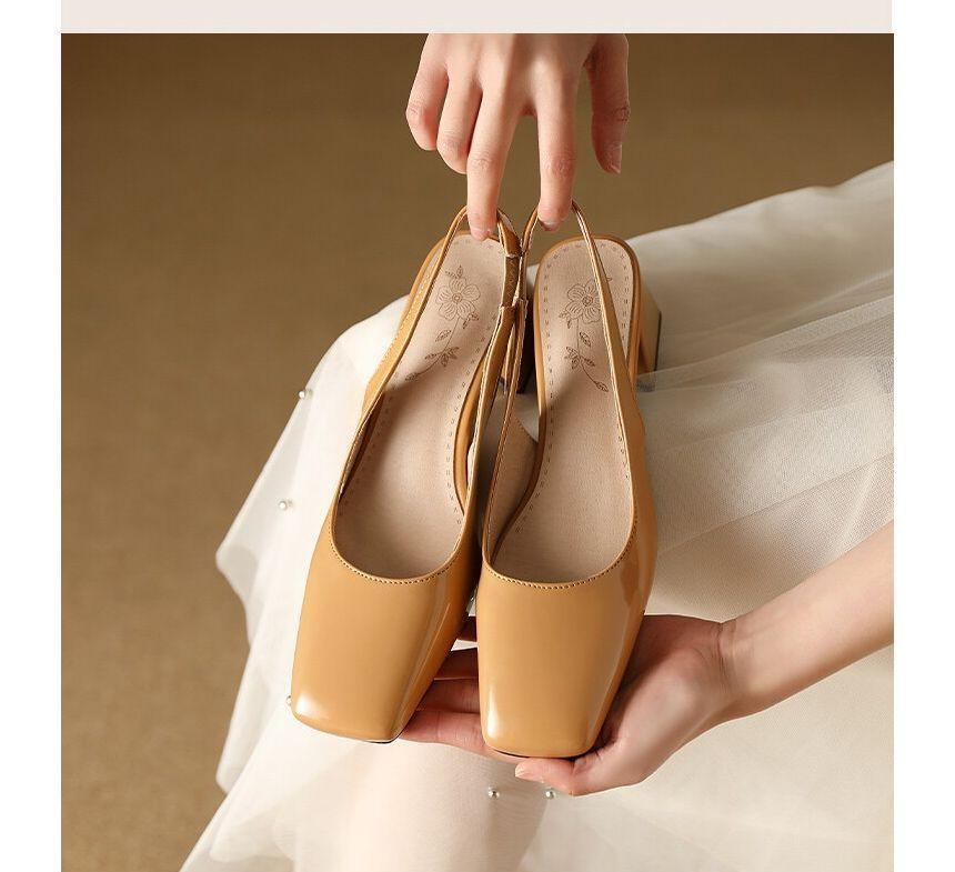 Square Toe Slingback Patent Block Heel Mules Product Image