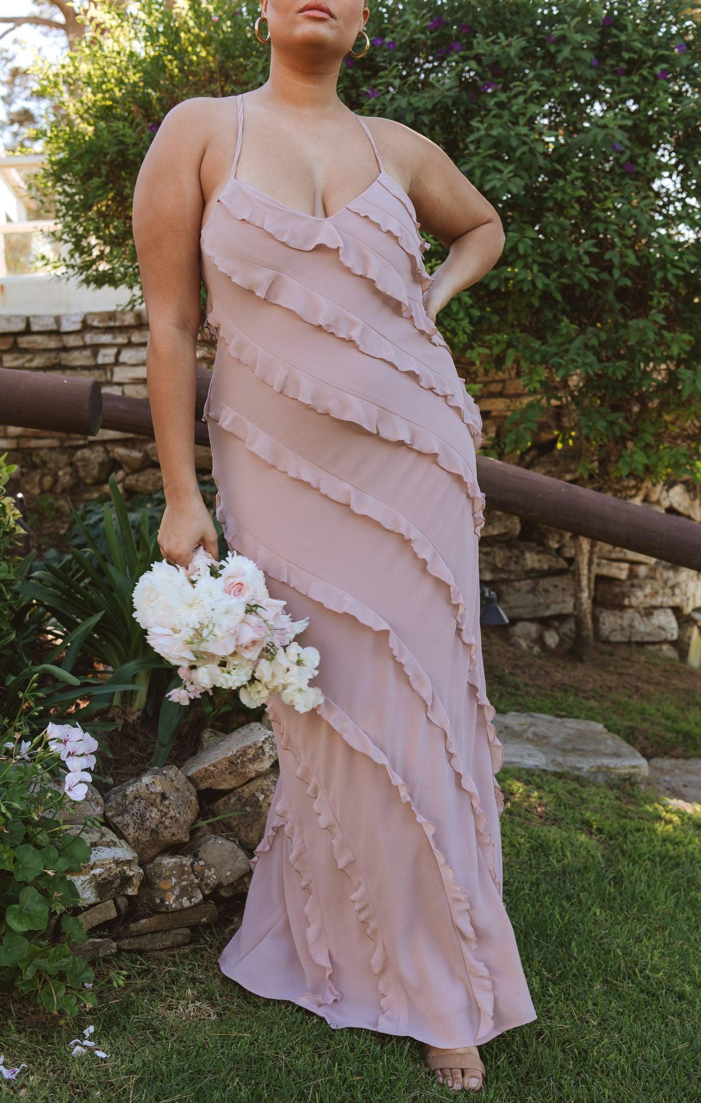 Romance Ruffle Dress ~ Neutral Mauve Chiffon Product Image