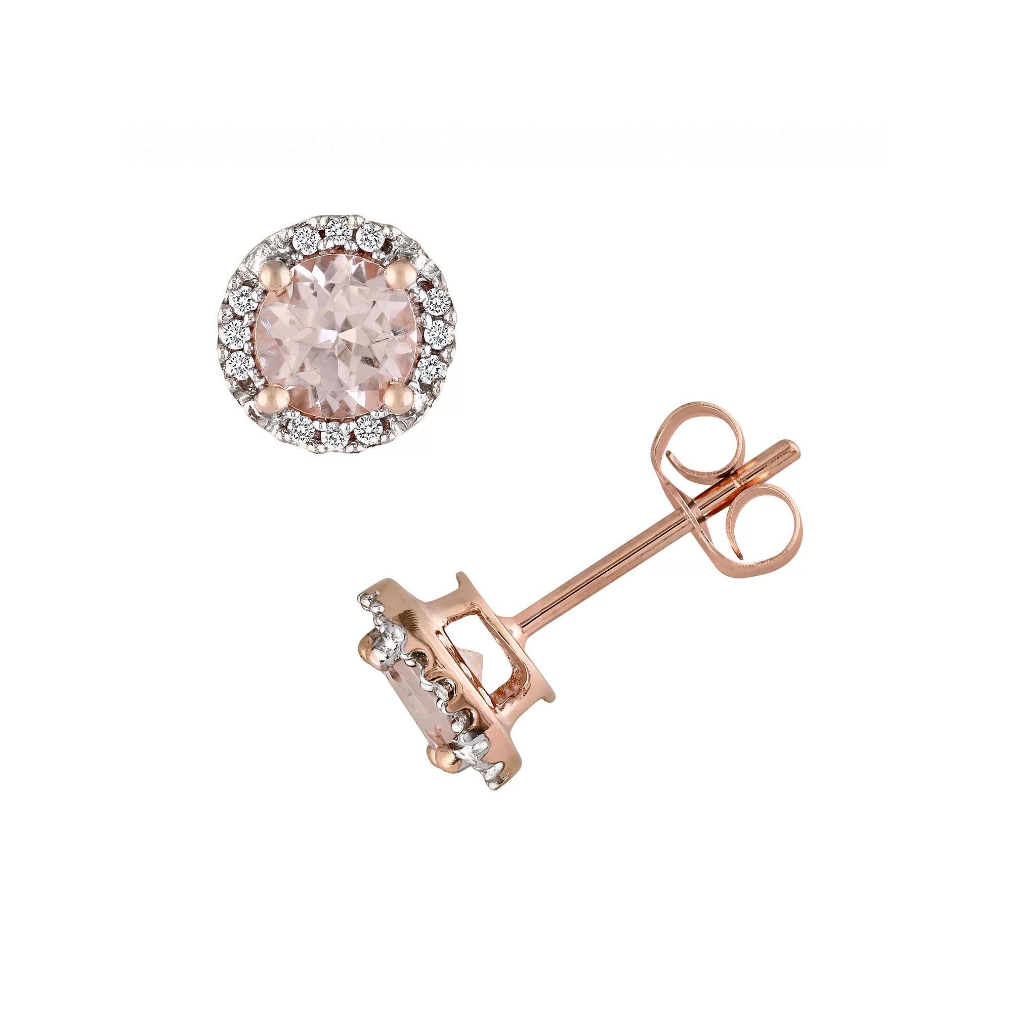 Stella Grace 10k Rose Gold Morganite and Diamond Accent Stud Earrings, Women's, Pink Product Image