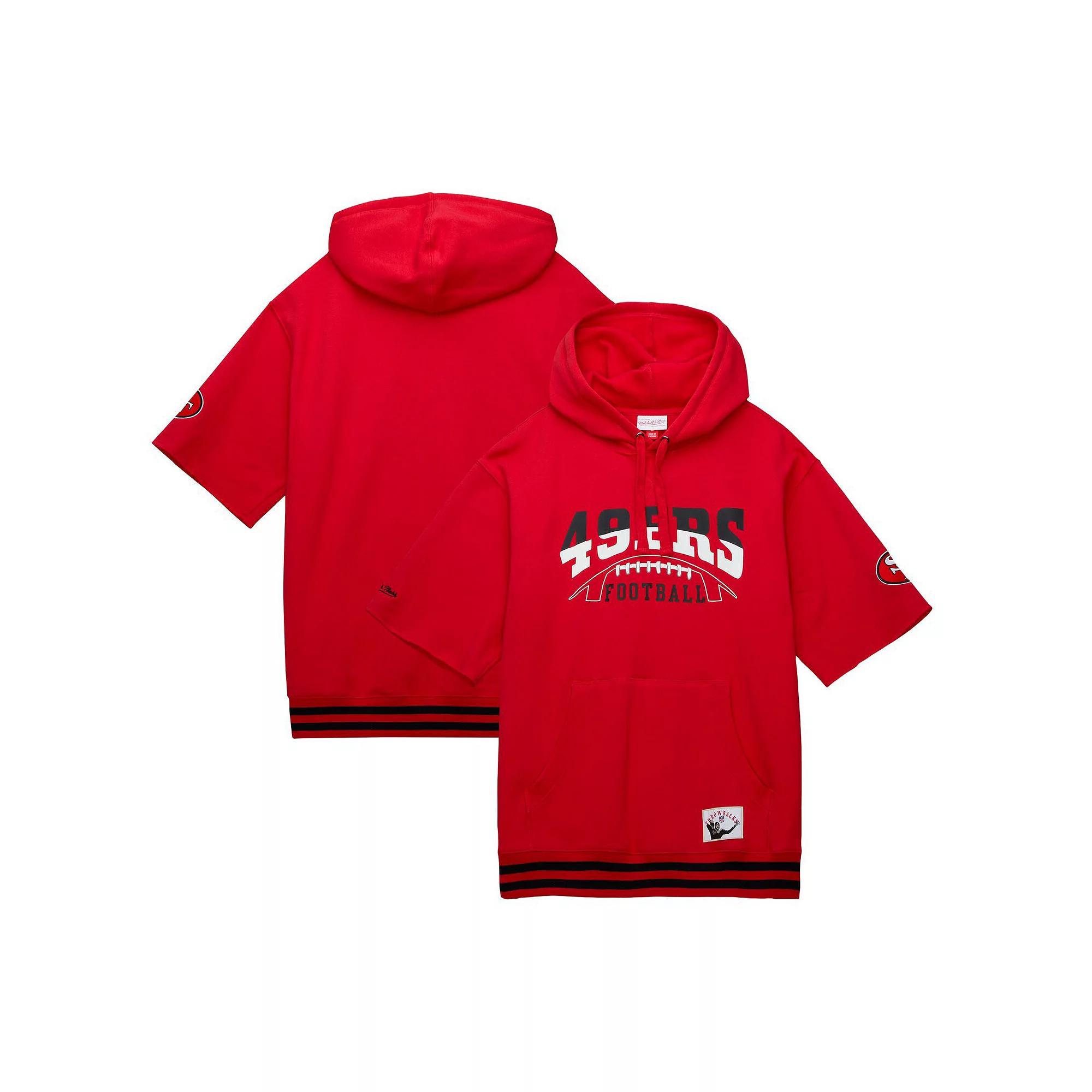 Men's Mitchell & Ness Scarlet San Francisco 49ers Pre-Game Short Sleeve Pullover Hoodie, Size: Large, Red Product Image