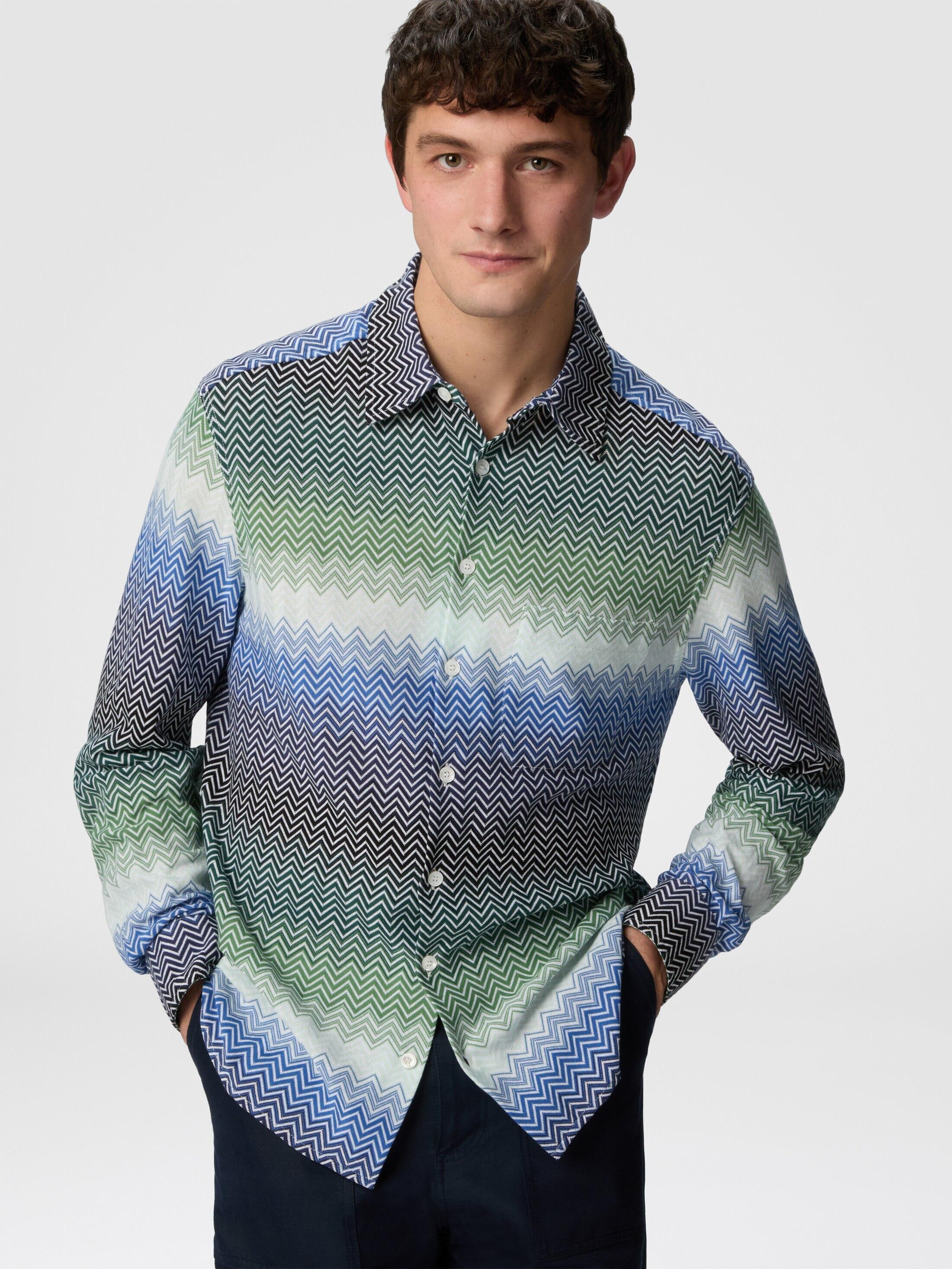 Gradient zig zag cotton knit shirt with breast pocket Product Image