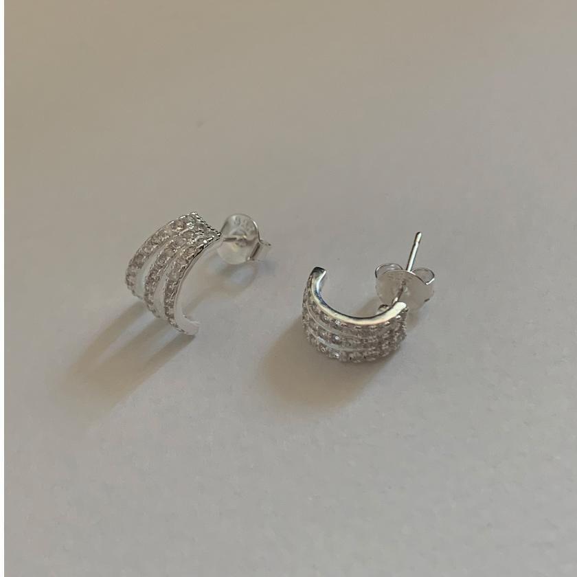 Layered Rhinestone S925 Sterling Silver Open Hoop Earring Product Image