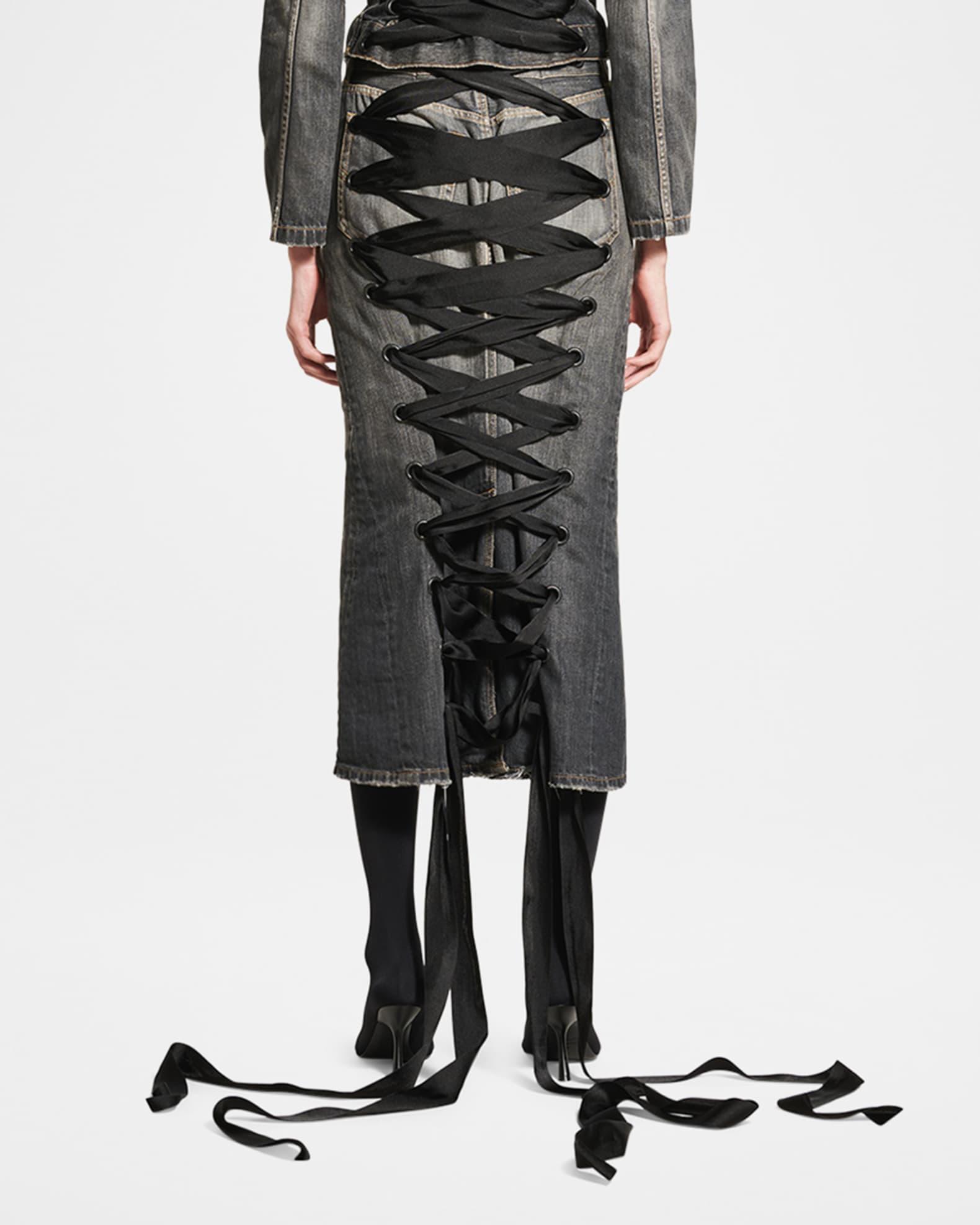 Lace-Up Denim Midi Skirt Product Image