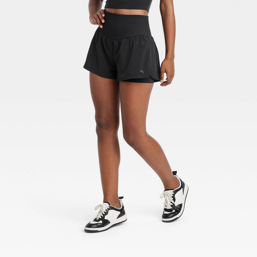 Womens High-Rise Seamless Waistband Woven Shorts 2.5 - JoyLab Black XS Product Image