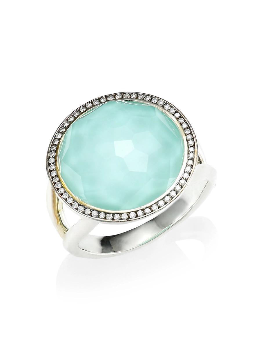 Womens Silver Rock Candy Diamond, Turquoise Doublet & Sterling Silver Ring Product Image