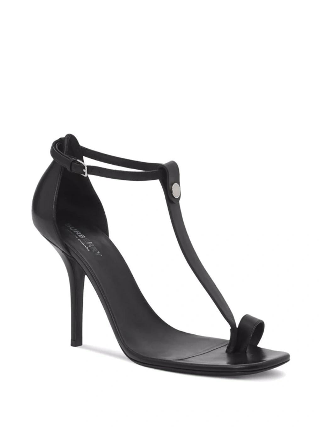 BURBERRY Sandals In Black Leather With Stiletto Heel And Ring Details Product Image