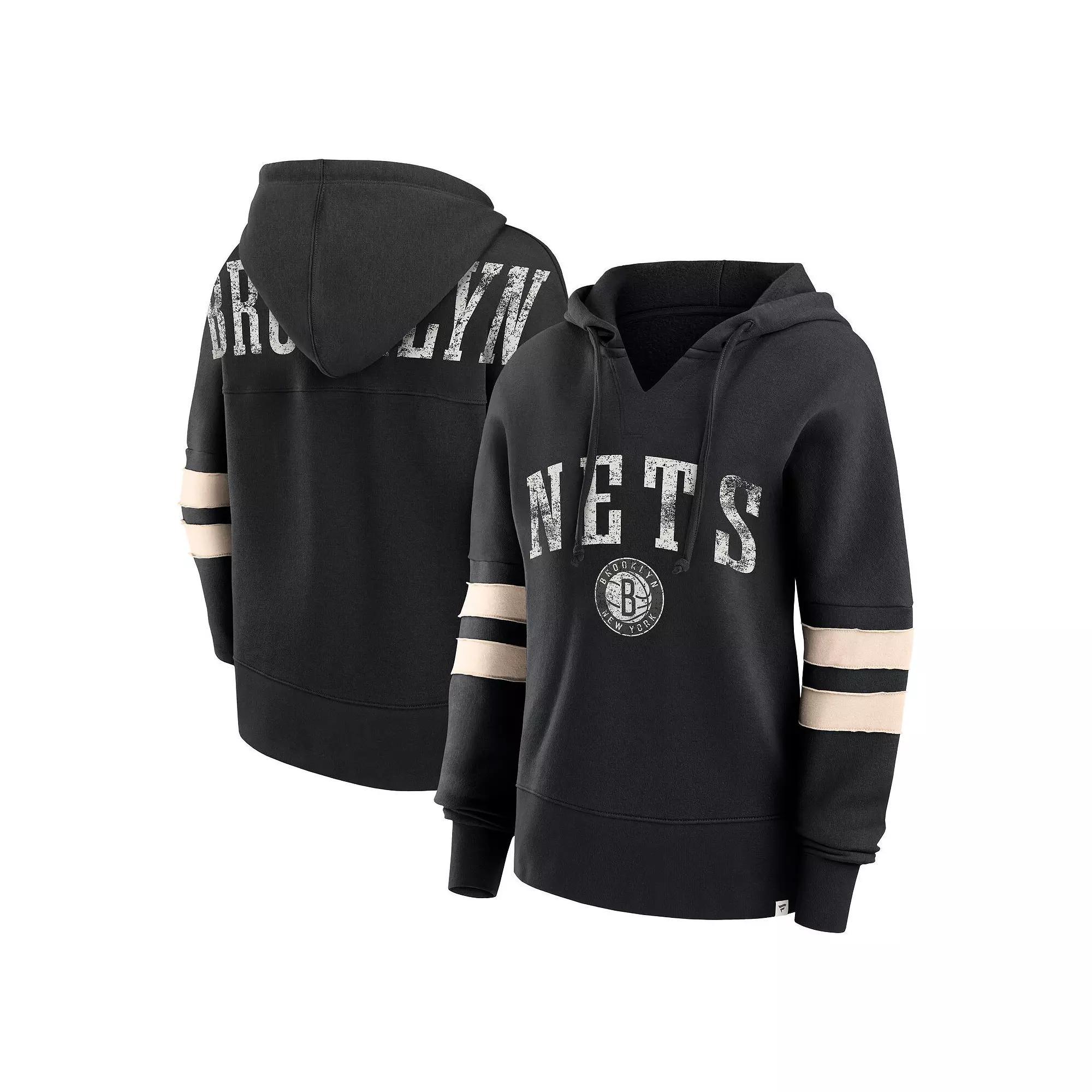 Women's Fanatics Branded Black Brooklyn Nets Bold Move Dolman V-Neck Pullover Hoodie,  Product Image