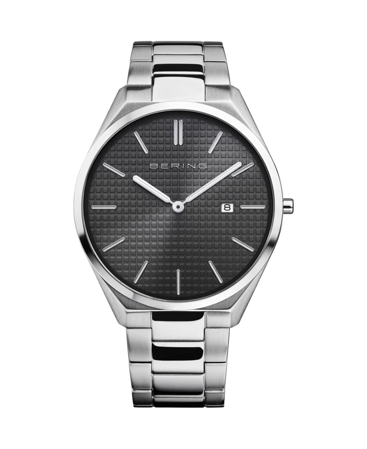 BERING Mens Ultra Slim Blue Stainless Steel Bracelet Watch - 17240-797 Silver Product Image