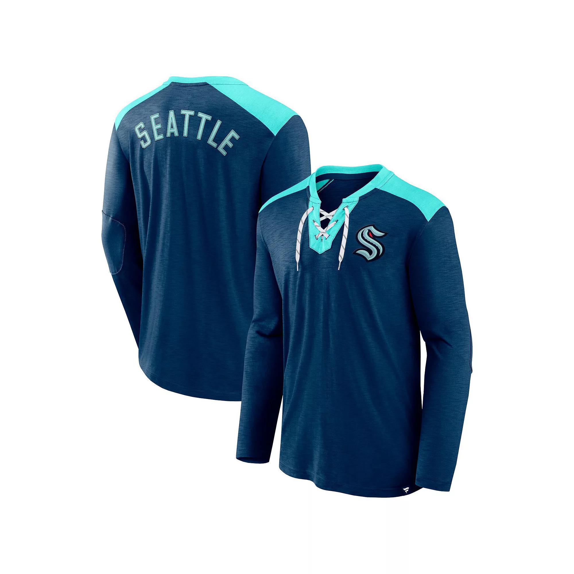 Men's Fanatics Deep Sea Blue Seattle Kraken Iconic Exclusive Long Sleeve T-Shirt,  Product Image