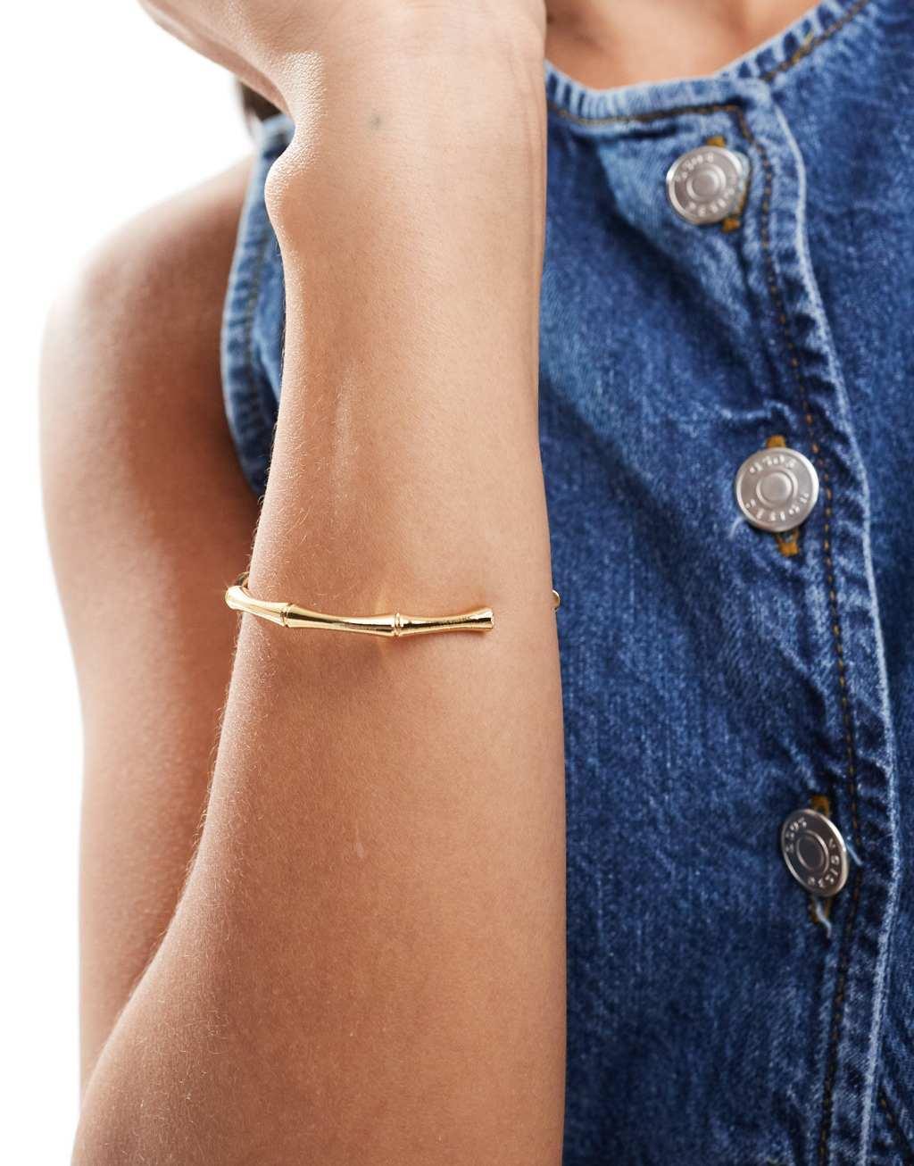 ASOS DESIGN 14k gold plated cuff bracelet with bamboo detail Product Image