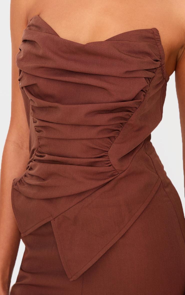 Chocolate Ruched Pointed Corset Bandeau Jumpsuit Product Image