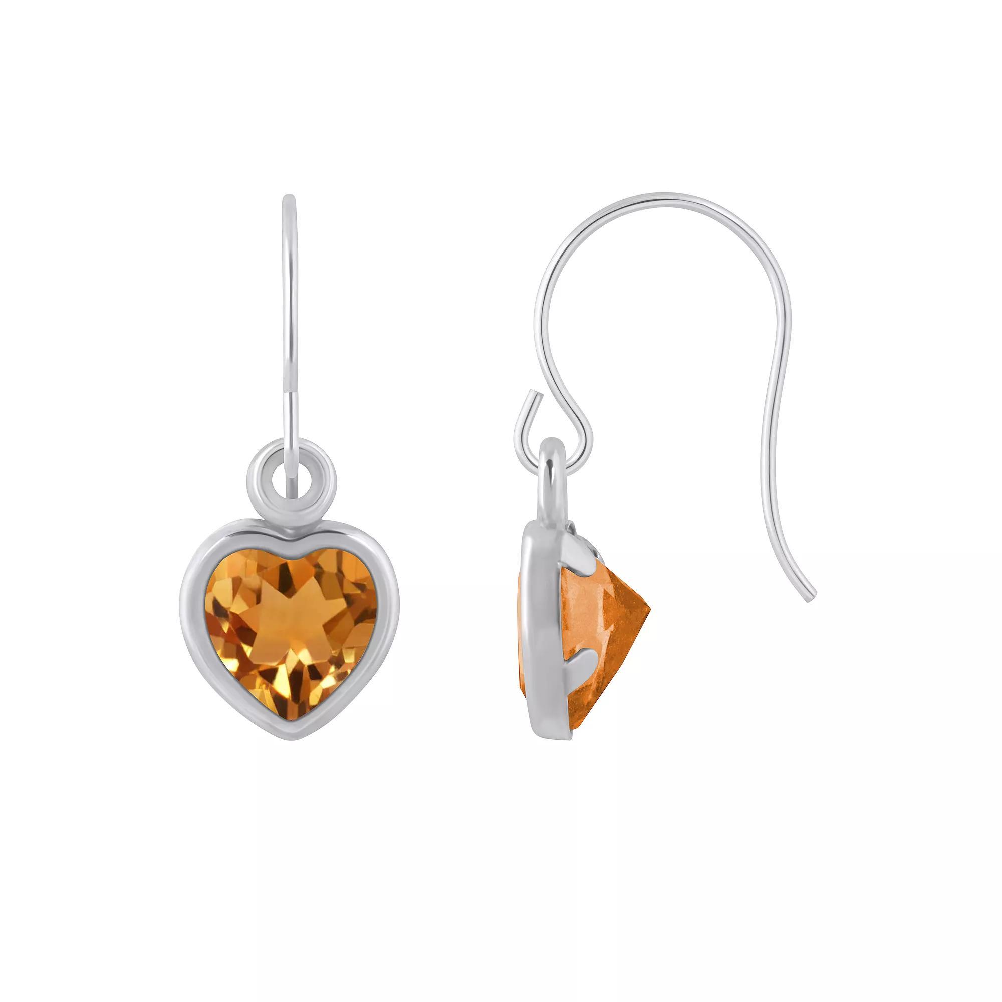 Celebration Gems Sterling Silver 5 mm Heart Shape Gemstone Drop Earrings, Women's, Citrine Product Image