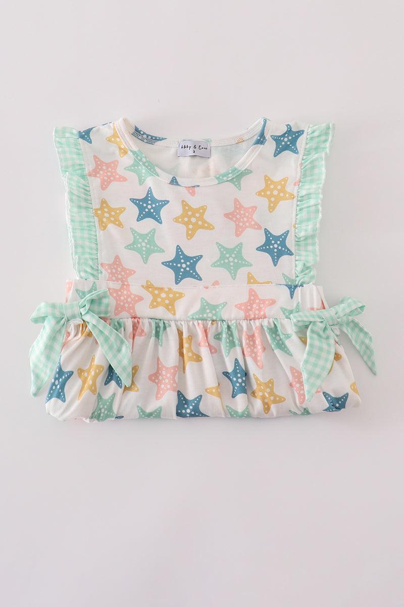Blue seashell bow ruffle shorts set Product Image