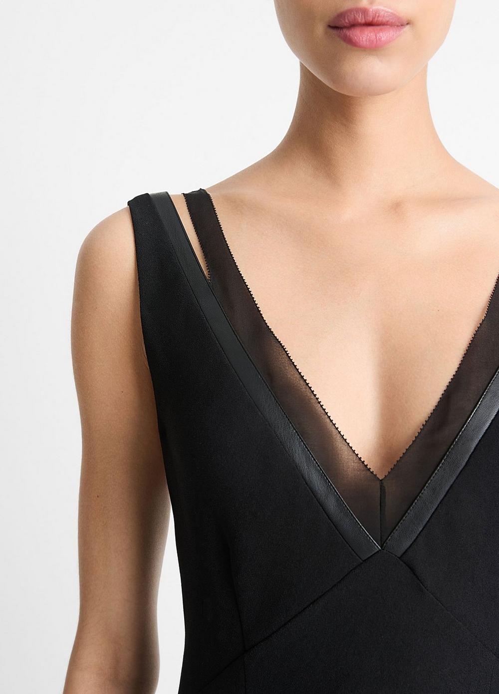 Chiffon and Faux-Leather Layered Slip Dress Product Image