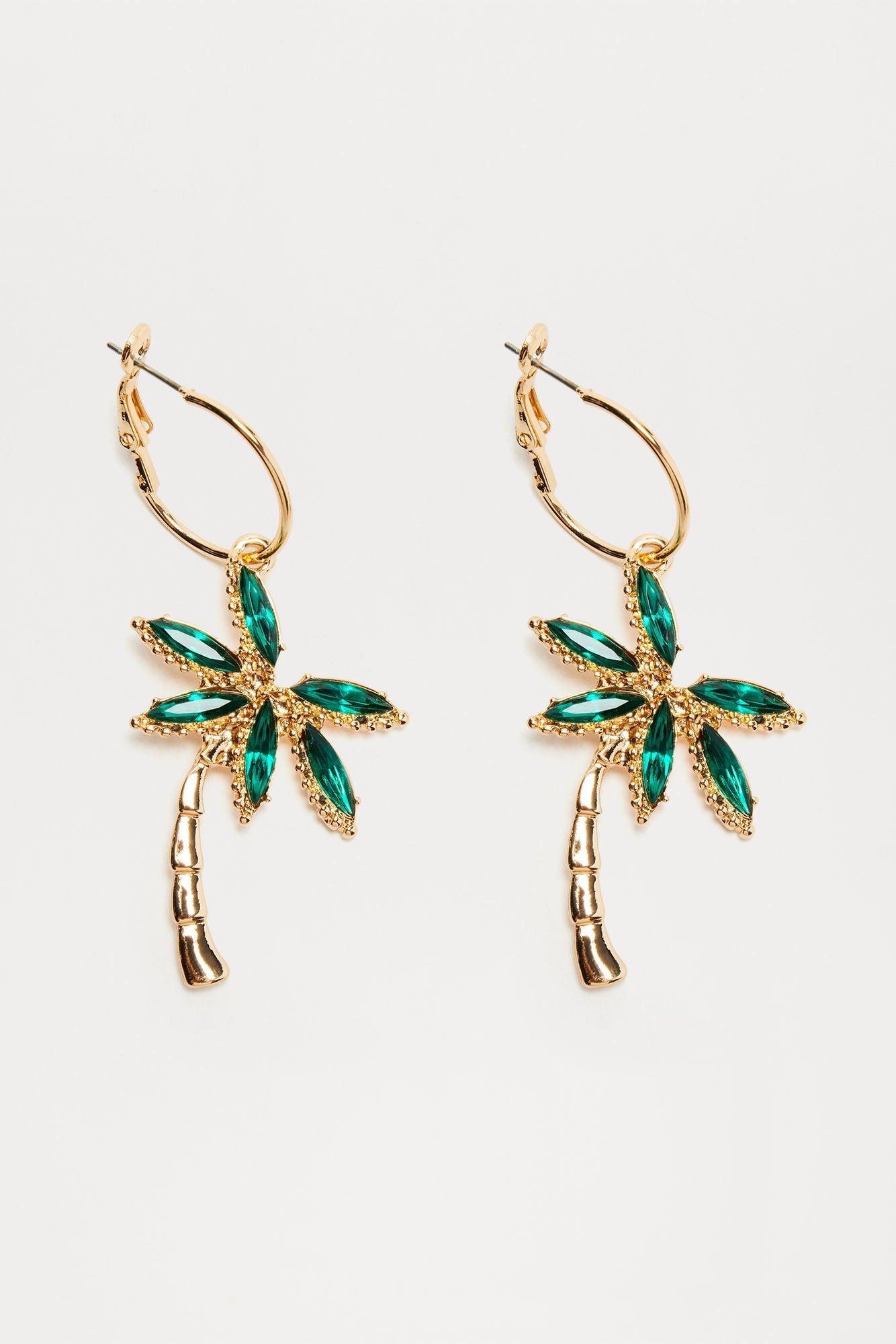 Feel The Breeze Palm Tree Earrings - Gold/Green Product Image