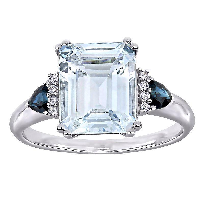 Stella Grace Sterling Silver Aquamarine & Sapphire Fashion Ring, Womens Silver Tone Product Image