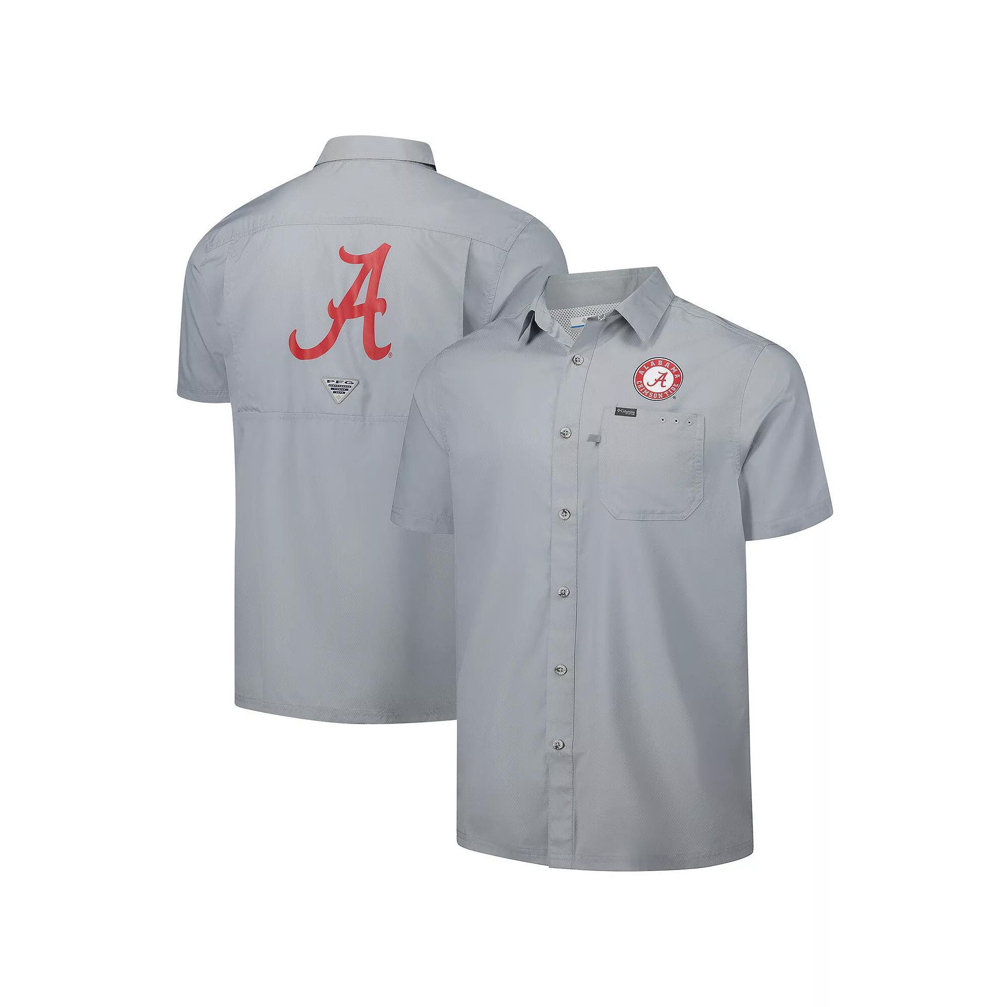 Men's Columbia Gray Alabama Crimson Tide PFG Slack Tide™ Omni-Shade™ Button-Up Camp Shirt, Size: Large, Grey Product Image