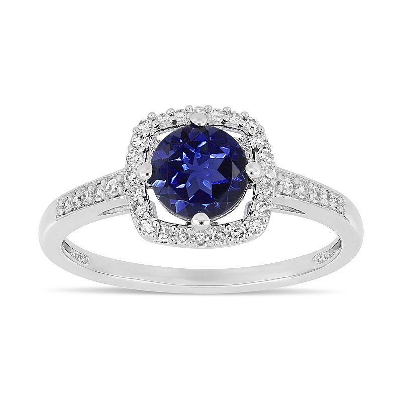 Stella Grace 10k White Gold 1/8 Carat T.W. Diamond Lab-Created Sapphire Frame Ring, Women's, Size: 6, 10k Whgold Product Image