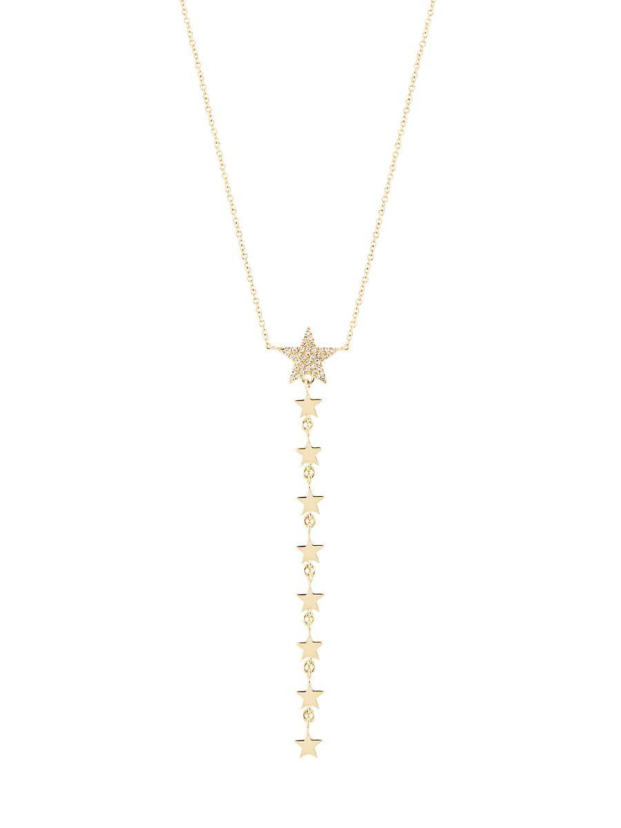 Womens 14K Yellow Gold & 0.09 TCW Diamond Star Y Necklace Product Image