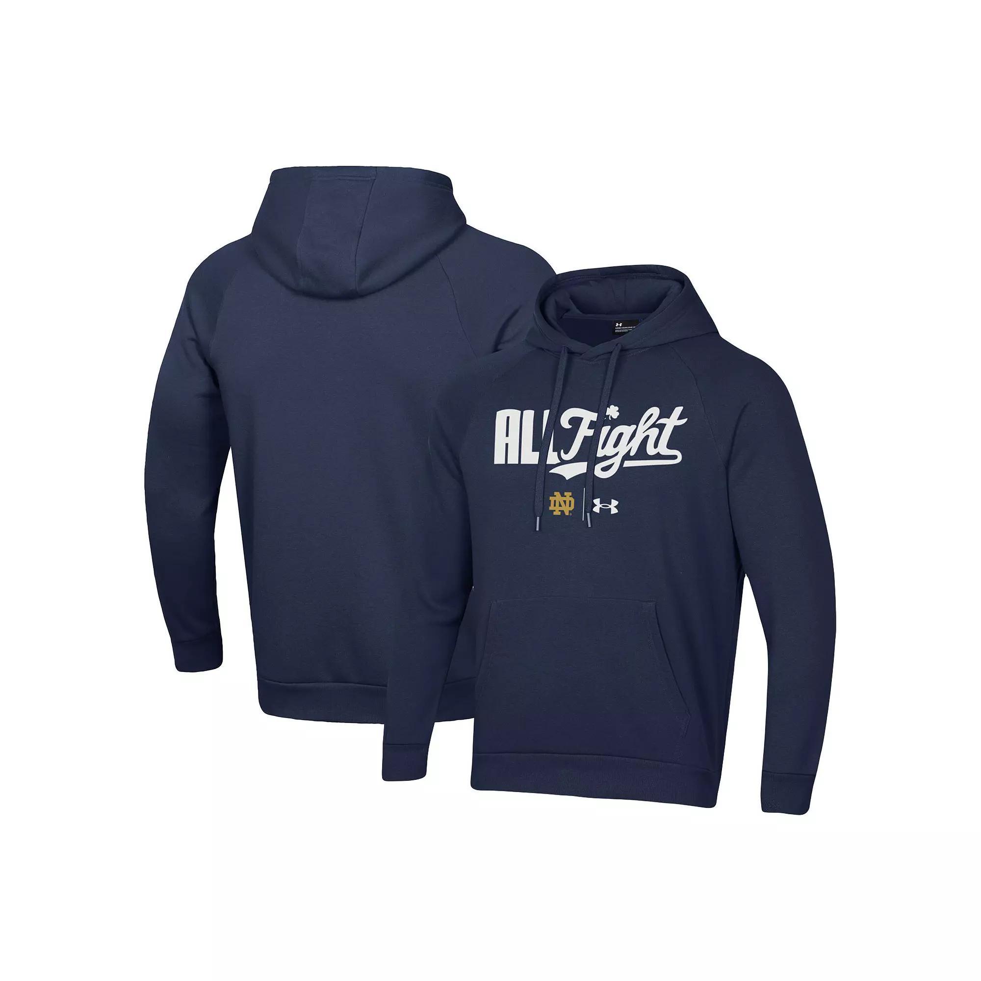 Men's Under Armour Navy Notre Dame Fighting Irish All Fight Raglan Pullover Hoodie, Size: 2XL, Blue Product Image
